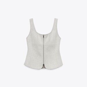 ZARA Zippered Cloth Top NWOT Ecru Size M Runs Small